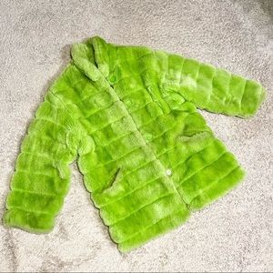 Sin by Morgan Cooper Fall Winter Bright Lime Green Fur Coat Women's Size Small